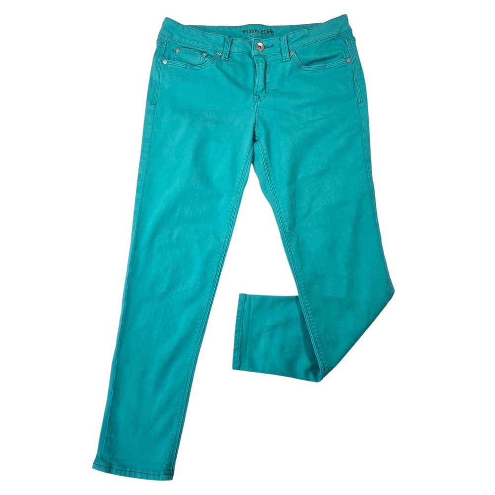 JCP Skinny Ankle High Stretch Denim Jeans Teal Green Blue Size 30/10 Bright